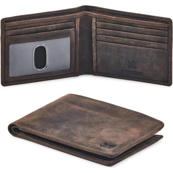 Mens Leather Wallet Bifold RFID Blocking Slim Minimalist Front Pocket Gift - Picture 1 of 6